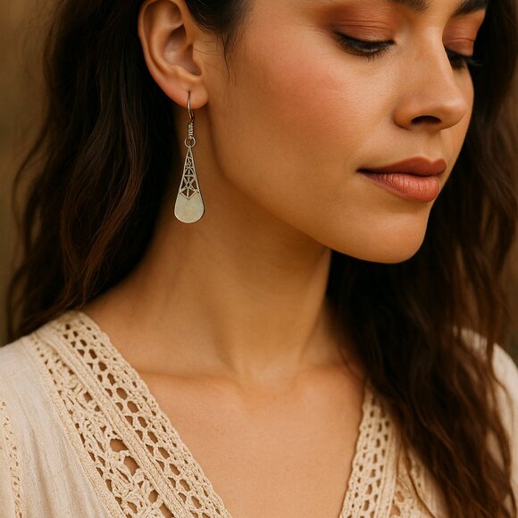 Sterling Silver Mother of Filigree Pearl Dangle Earrings - Picture 1 of 6